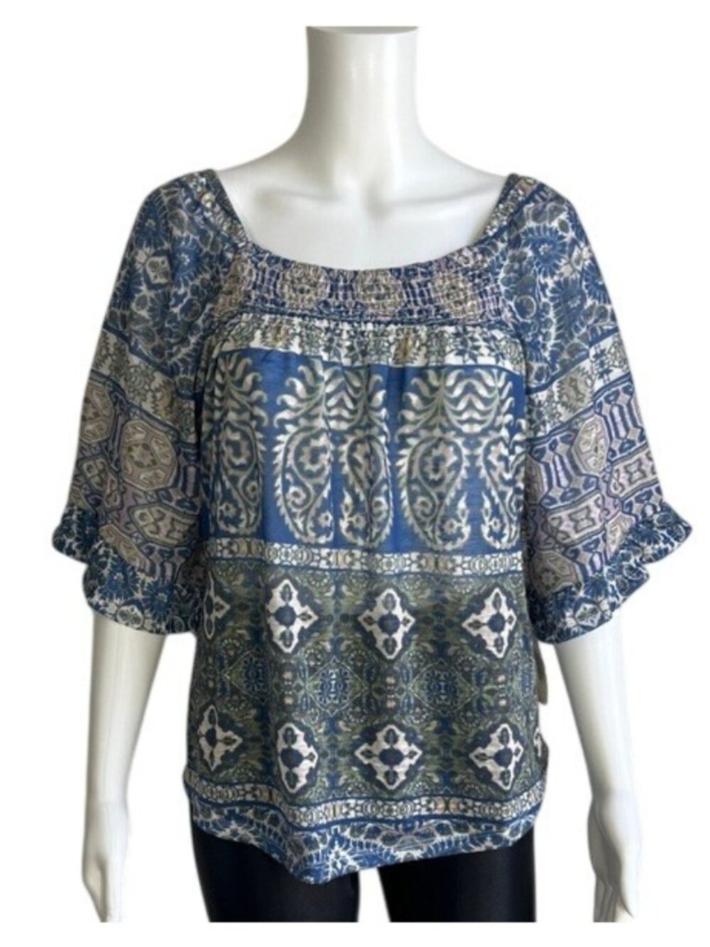 Farmer's Market Blue Patterned Blouse Size L